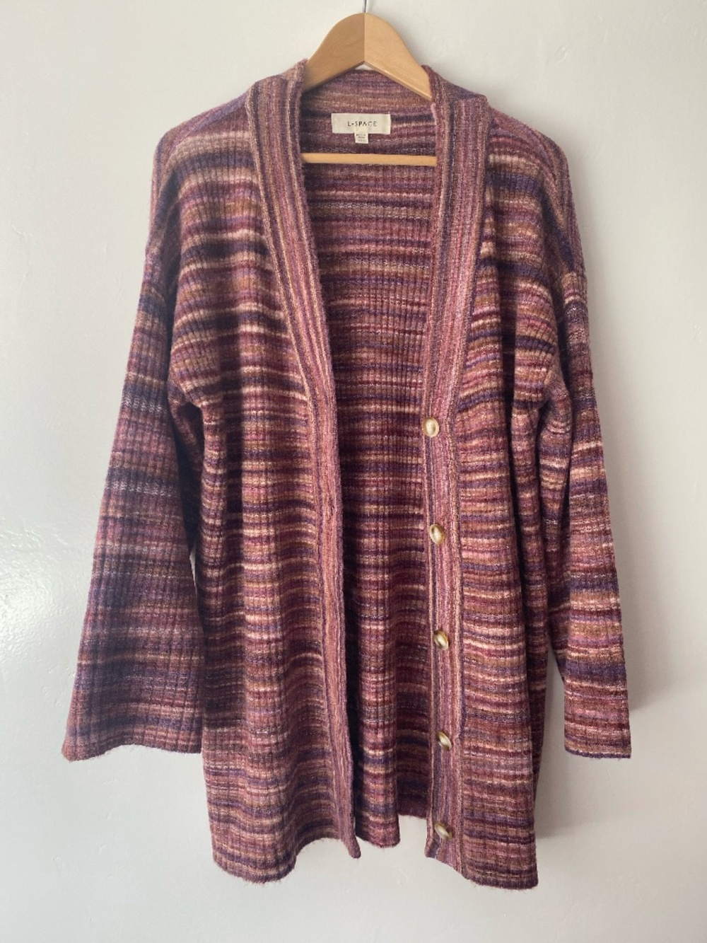 L*Space Demi Cardigan Sundown Space Dye Stripe Knit Sweater Sz XS/S Women's Boho
